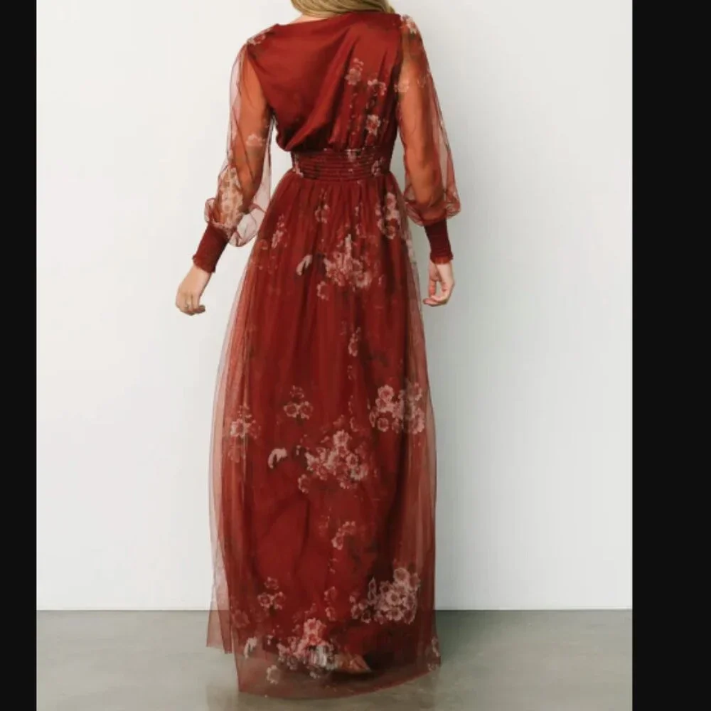 NWT Baltic Born Layla Tulle Maxi Dress in Rust Floral Small - Picture 7 of 7